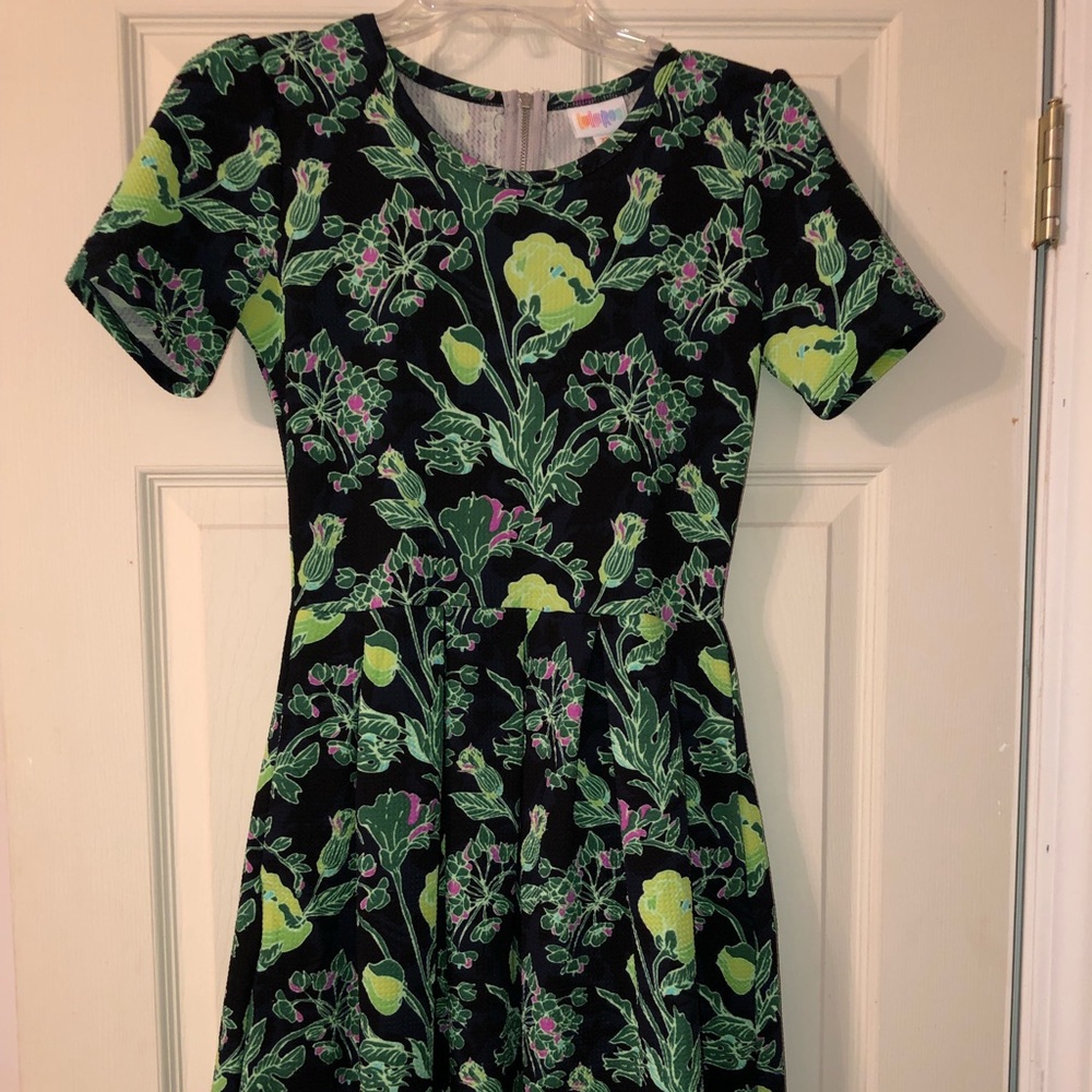 Lularoe Amelia dress w/ black background & vines